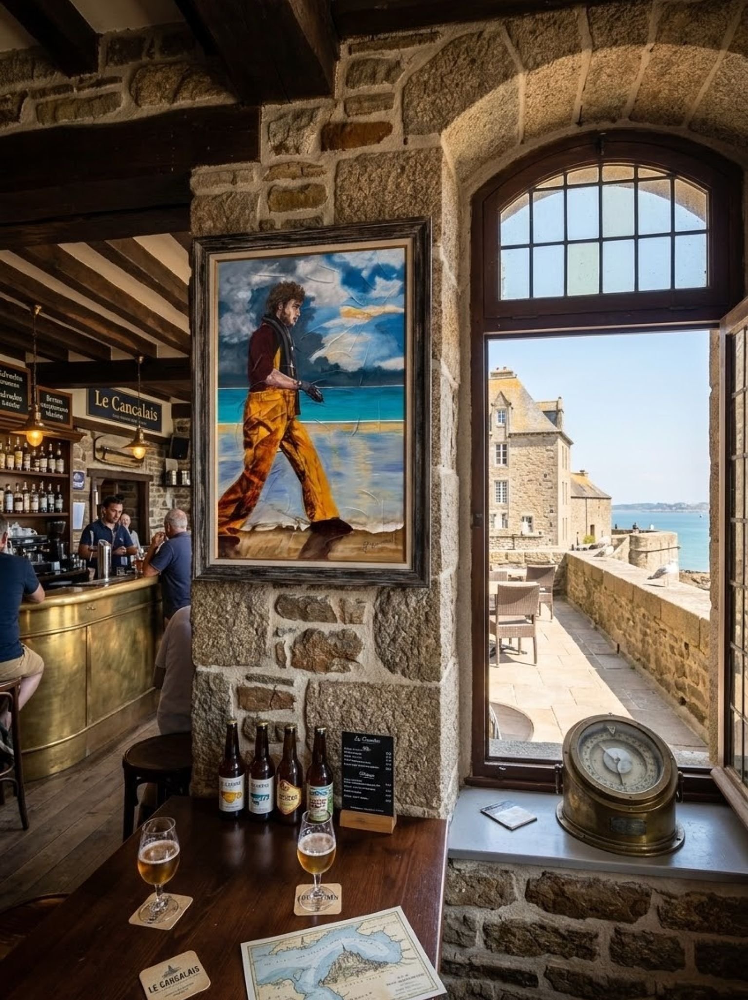 tableau deco bar marin en ciré fond mer